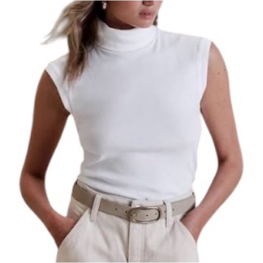 Banana Republic White Sleeveless Mock Neck Top